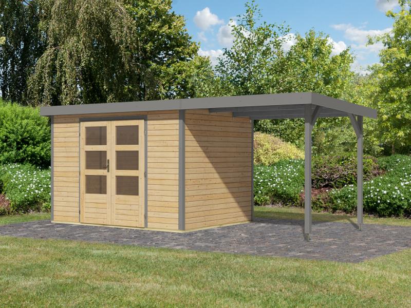 Karibu Hybrid Gartenhaus Jupiter 4 A naturbelassen/graualuminium, inkl. 2,35 m Anbaudach - Image 2
