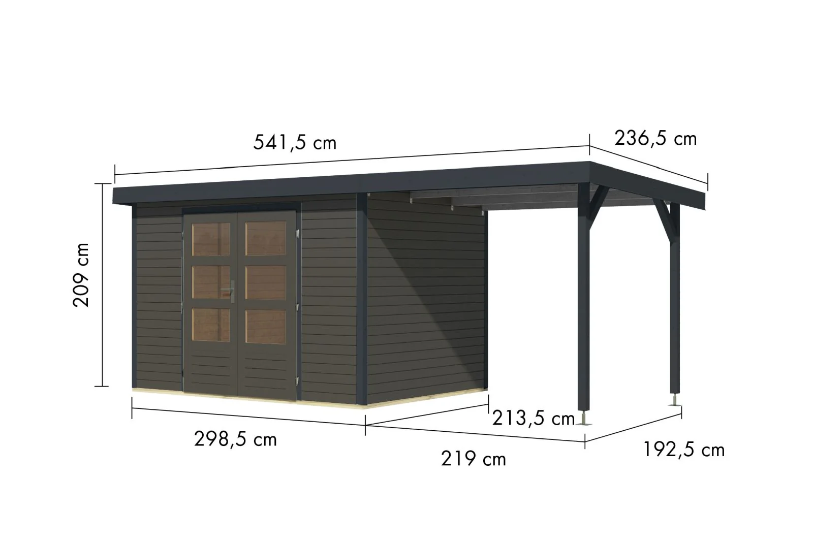 Karibu Hybrid Gartenhaus Jupiter 4 B terragrau/anthrazit, inkl. 2,35 m Anbaudach - Image 3
