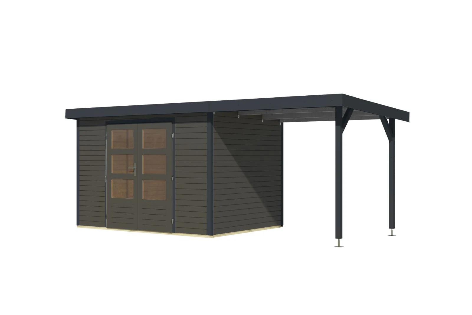 Karibu Hybrid Gartenhaus Jupiter 4 B terragrau/anthrazit, inkl. 2,35 m Anbaudach - Image 4
