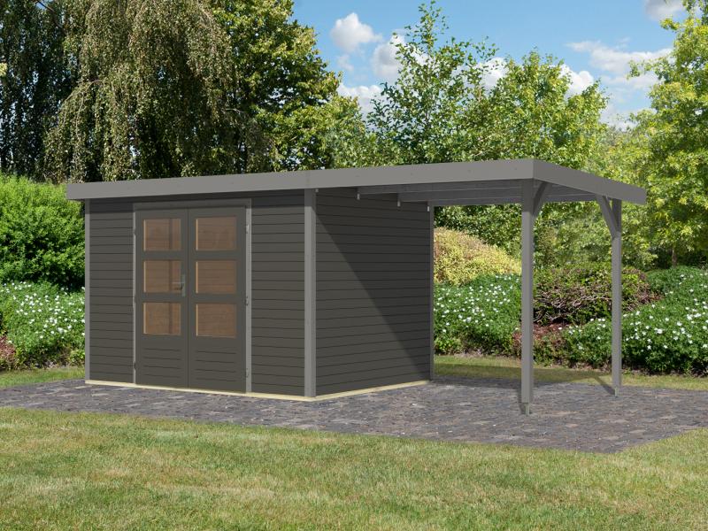 Karibu Hybrid Gartenhaus Jupiter 4 B terragrau/graualuminium, inkl. 2,35 m Anbaudach - Image 2