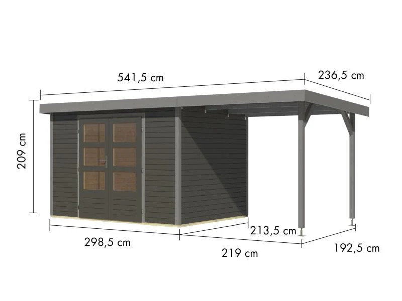 Karibu Hybrid Gartenhaus Jupiter 4 B terragrau/graualuminium, inkl. 2,35 m Anbaudach - Image 3
