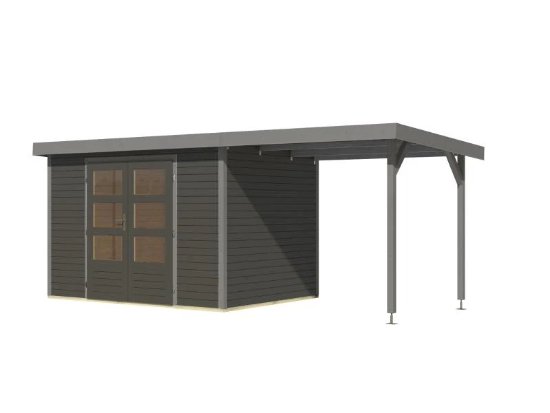 Karibu Hybrid Gartenhaus Jupiter 4 B terragrau/graualuminium, inkl. 2,35 m Anbaudach - Image 5