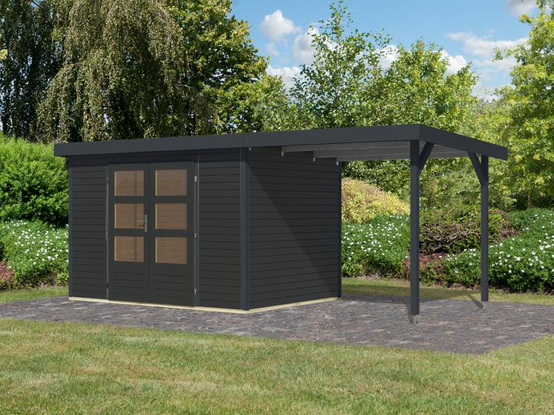 Karibu Hybrid Gartenhaus Jupiter 4 C anthrazit/anthrazit, inkl. 2,35 m Anbaudach - Image 2