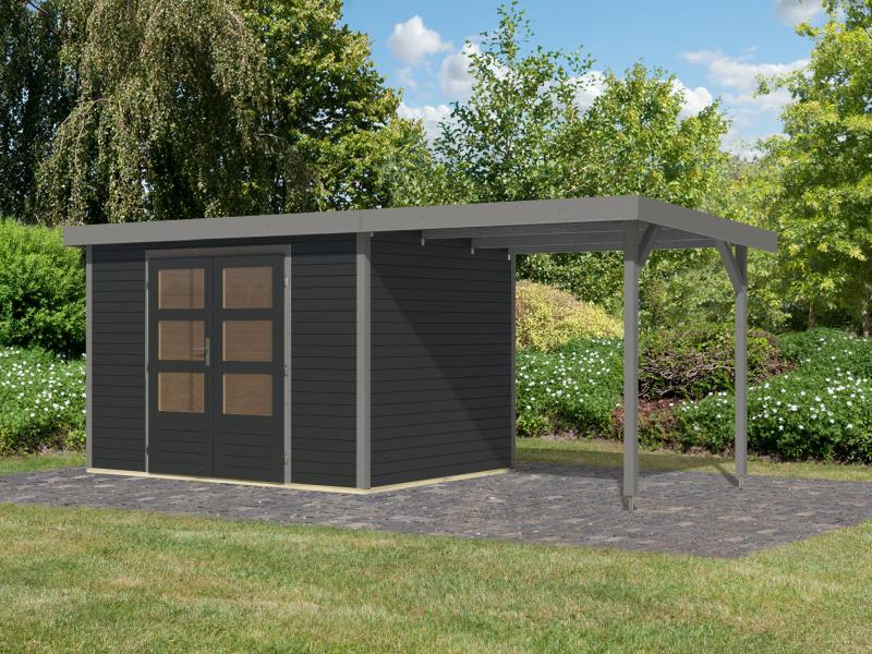 Karibu Hybrid Gartenhaus Jupiter 4 C anthrazit/graualuminium, inkl. 2,35 m Anbaudach - Image 2