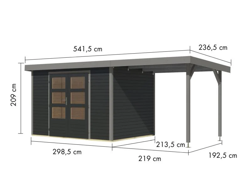 Karibu Hybrid Gartenhaus Jupiter 4 C anthrazit/graualuminium, inkl. 2,35 m Anbaudach - Image 3