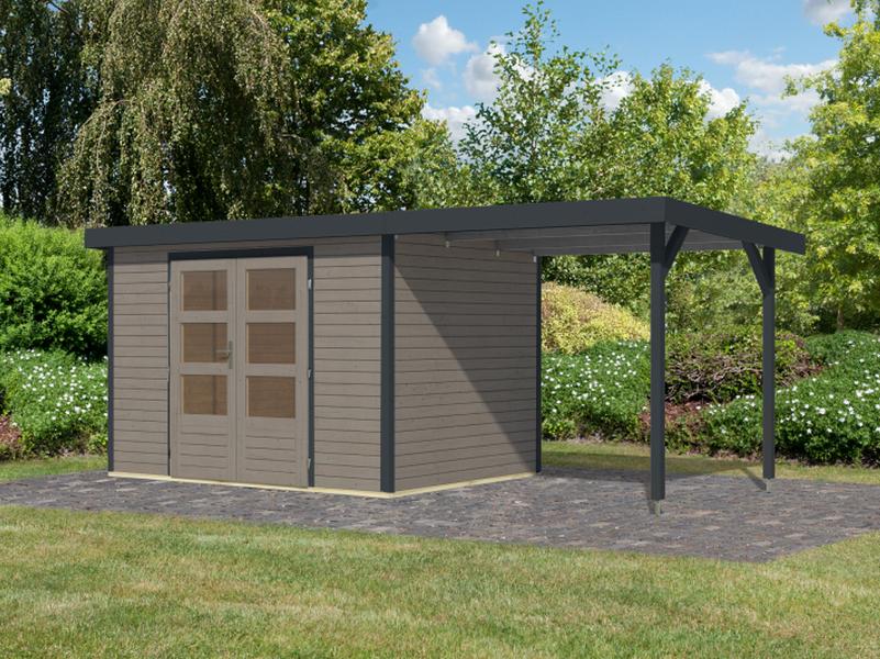 Karibu Hybrid Gartenhaus Jupiter 4 D wassergrau/anthrazit, inkl. 2,35 m Anbaudach - Image 2