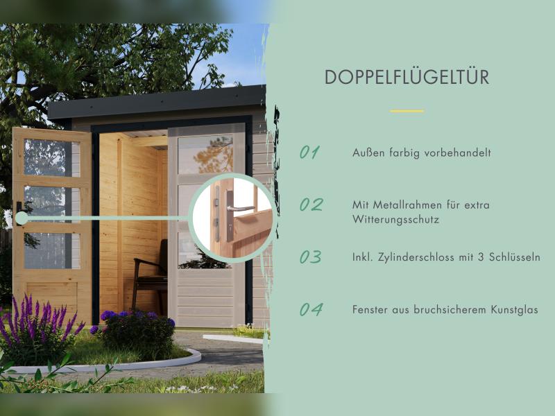 Karibu Hybrid Gartenhaus Jupiter 4 D wassergrau/anthrazit, inkl. 2,35 m Anbaudach - Image 6