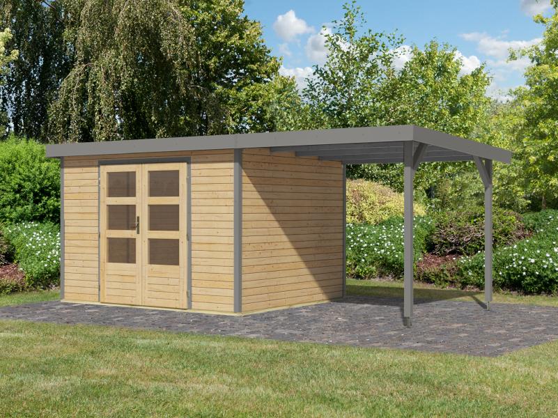 Karibu Hybrid Gartenhaus Jupiter 5 A naturbelassen/graualuminium, inkl. 2,35 m Anbaudach - Image 2