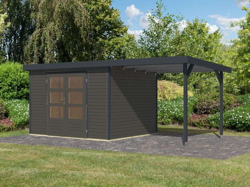 Karibu Hybrid Gartenhaus Jupiter 5 B terragrau/anthrazit, inkl. 2,35 m Anbaudach - Image 2