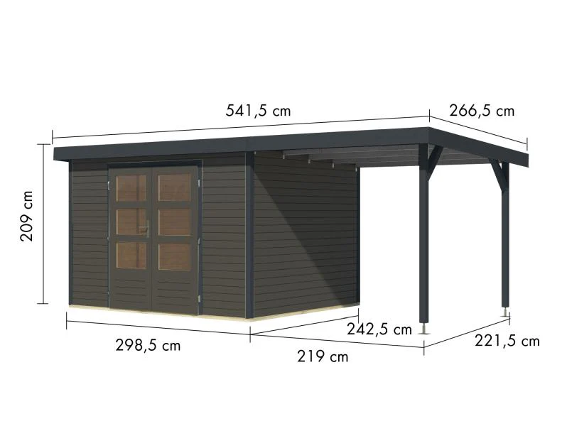 Karibu Hybrid Gartenhaus Jupiter 5 B terragrau/anthrazit, inkl. 2,35 m Anbaudach - Image 3