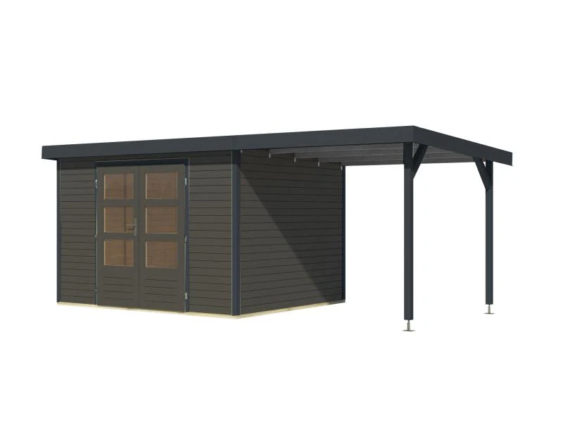 Karibu Hybrid Gartenhaus Jupiter 5 B terragrau/anthrazit, inkl. 2,35 m Anbaudach - Image 5