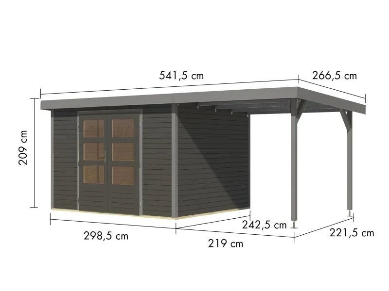 Karibu Hybrid Gartenhaus Jupiter 5 B terragrau/graualuminium, inkl. 2,35 m Anbaudach - Image 3