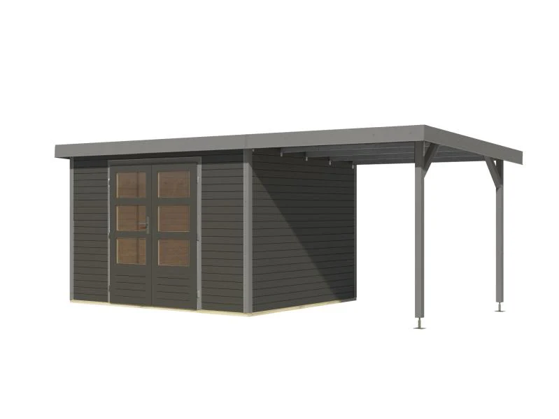 Karibu Hybrid Gartenhaus Jupiter 5 B terragrau/graualuminium, inkl. 2,35 m Anbaudach - Image 5
