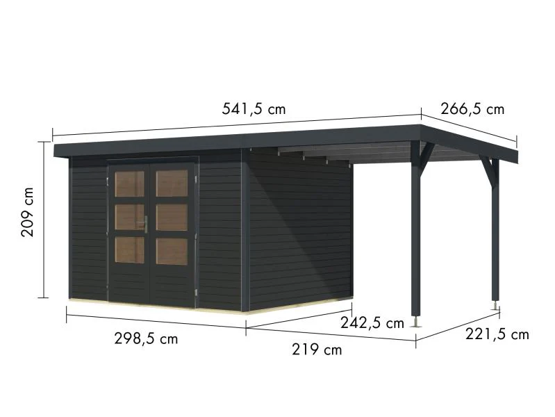 Karibu Hybrid Gartenhaus Jupiter 5 C anthrazit/anthrazit, inkl. 2,35 m Anbaudach - Image 3