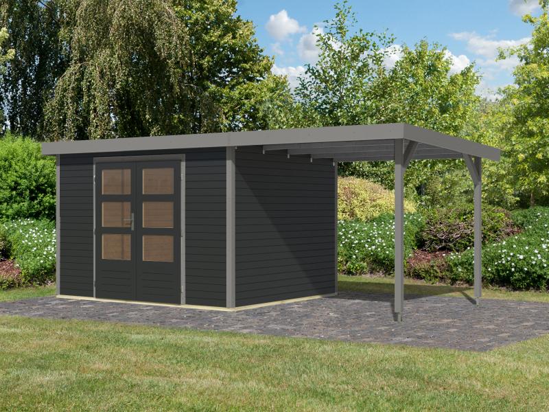 Karibu Hybrid Gartenhaus Jupiter 5 C anthrazit/graualuminium, inkl. 2,35 m Anbaudach - Image 2