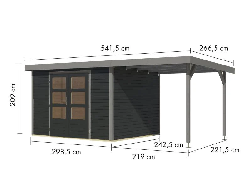 Karibu Hybrid Gartenhaus Jupiter 5 C anthrazit/graualuminium, inkl. 2,35 m Anbaudach - Image 3