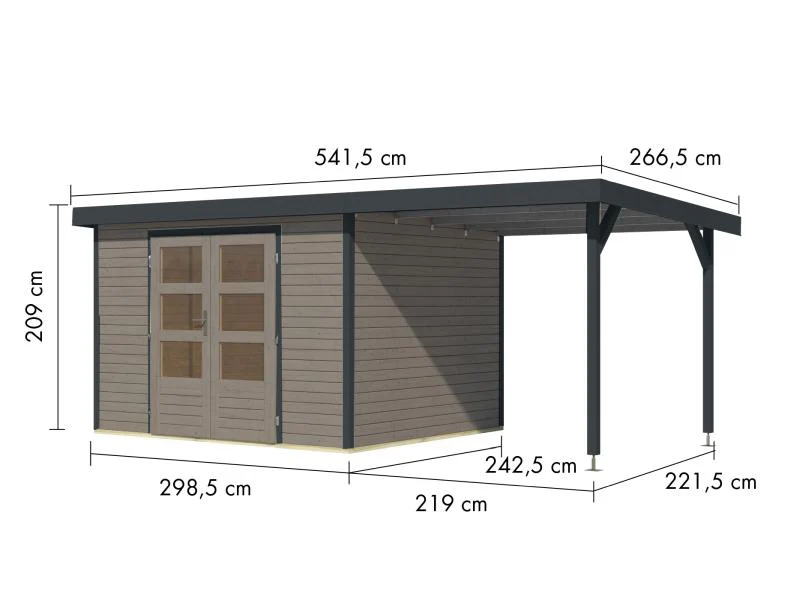 Karibu Hybrid Gartenhaus Jupiter 5 D wassergrau/anthrazit, inkl. 2,35 m Anbaudach - Image 3
