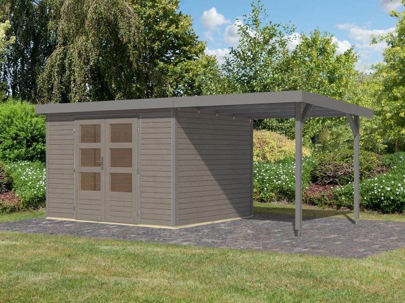 Karibu Hybrid Gartenhaus Jupiter 5 D wassergrau/graualuminium, inkl. 2,35 m Anbaudach - Image 2