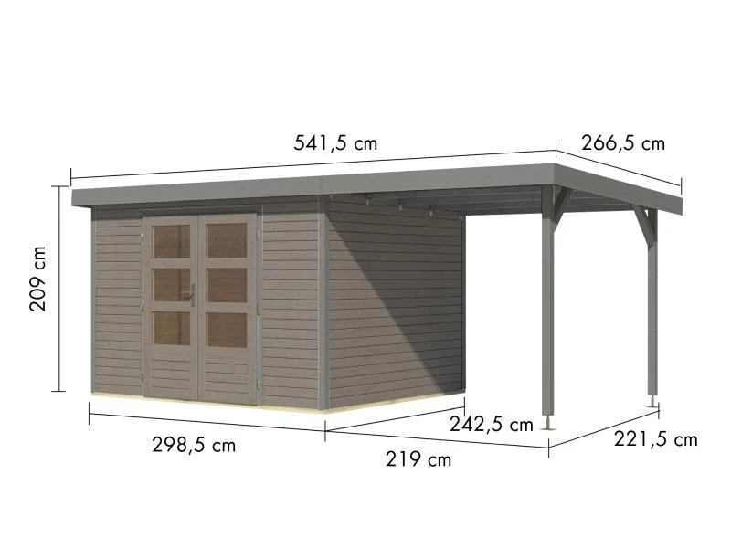 Karibu Hybrid Gartenhaus Jupiter 5 D wassergrau/graualuminium, inkl. 2,35 m Anbaudach - Image 3