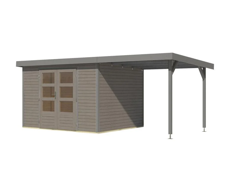 Karibu Hybrid Gartenhaus Jupiter 5 D wassergrau/graualuminium, inkl. 2,35 m Anbaudach - Image 5