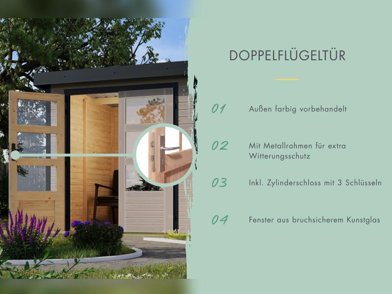 Karibu Hybrid Gartenhaus Jupiter D wassergrau/anthrazit inkl. 2,40 m Anbaudach - Image 6