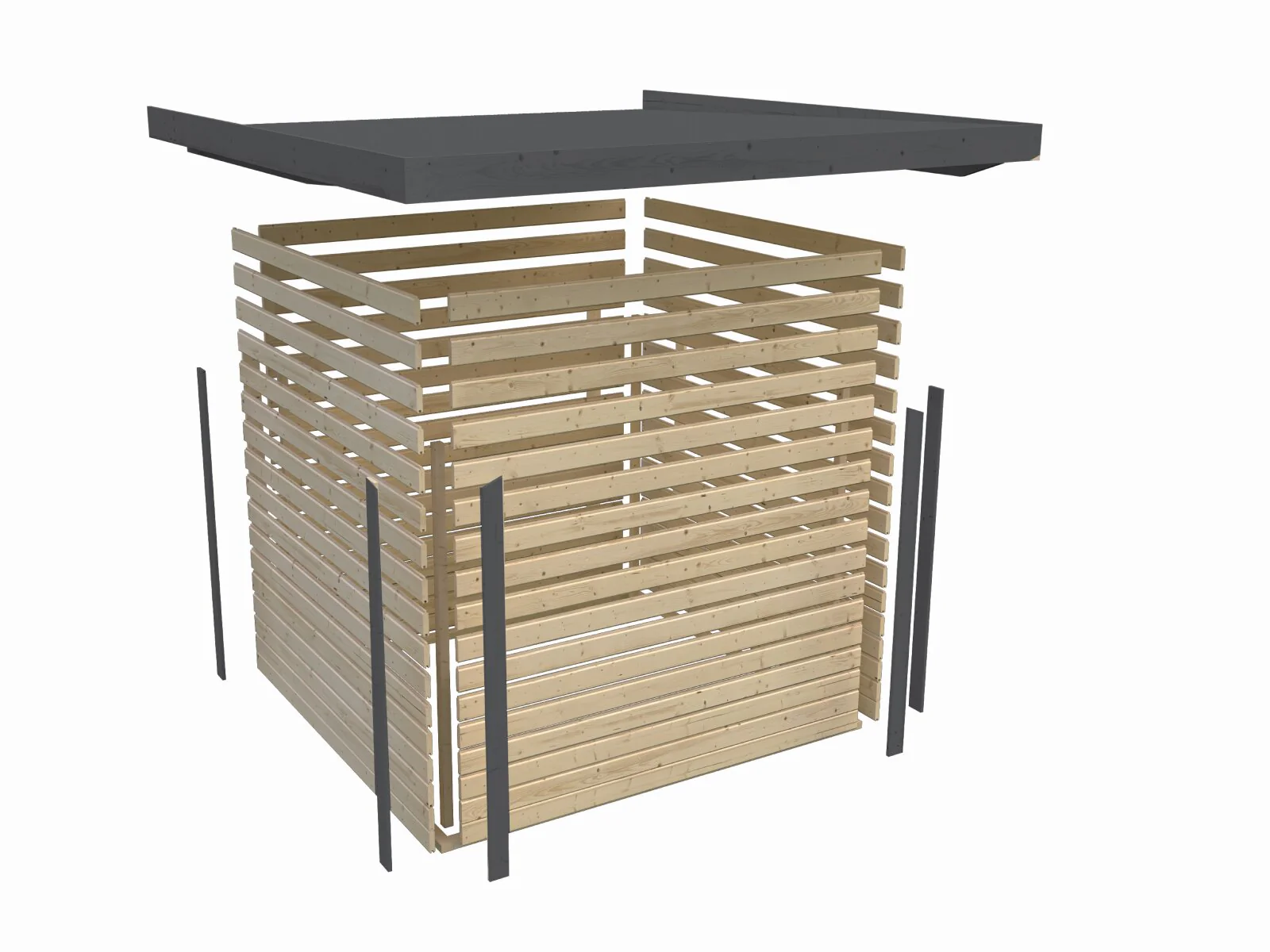 Karibu Hybrid Gartenhaus Pluto 1 A, naturbelassen/graualuminium, 28 mm, inkl. Anbaudach ca. 2,33m - Image 6
