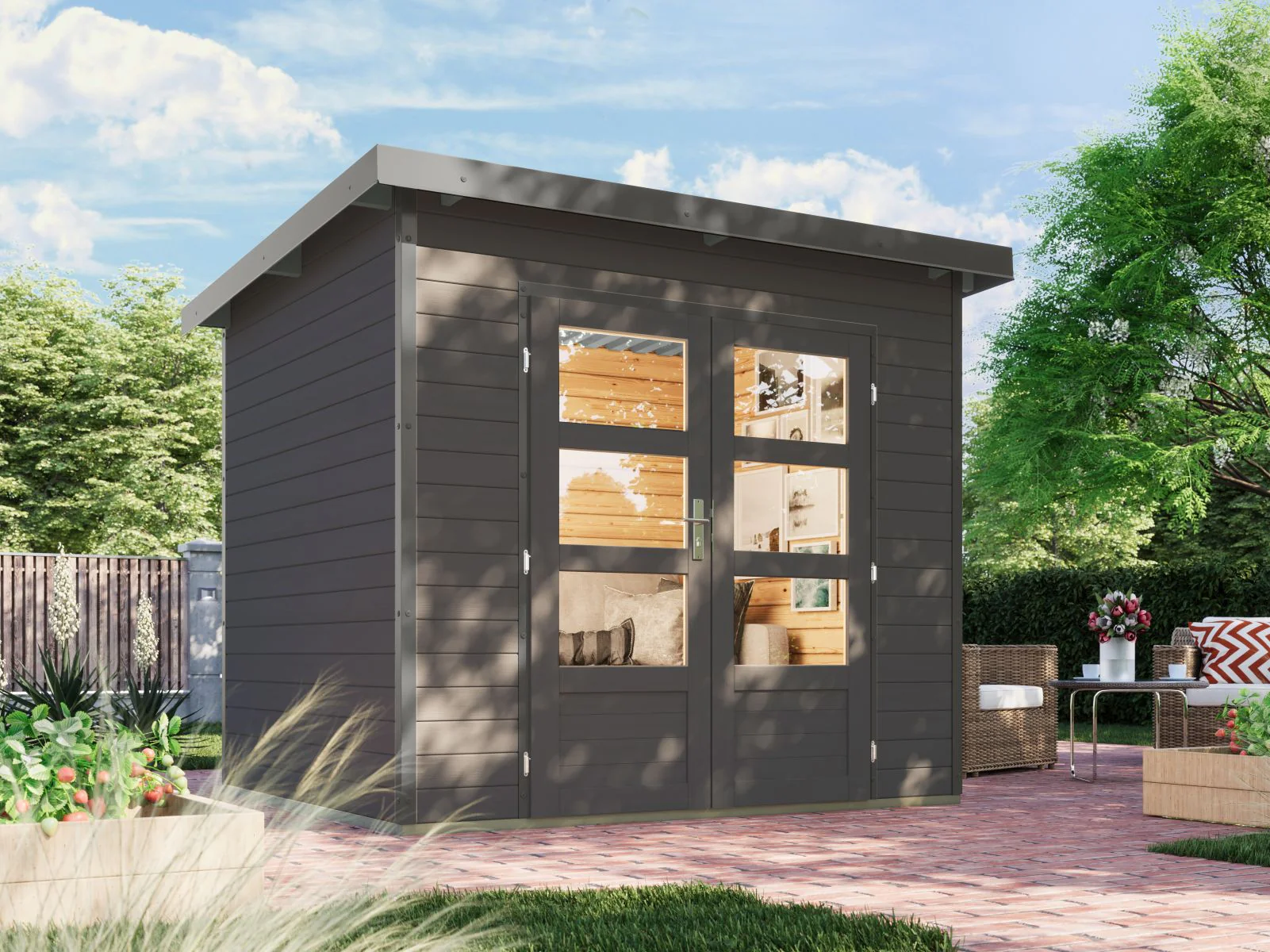 Karibu Hybrid Gartenhaus Pluto 2 B, terragrau/graualuminium, 28 mm - Image 2