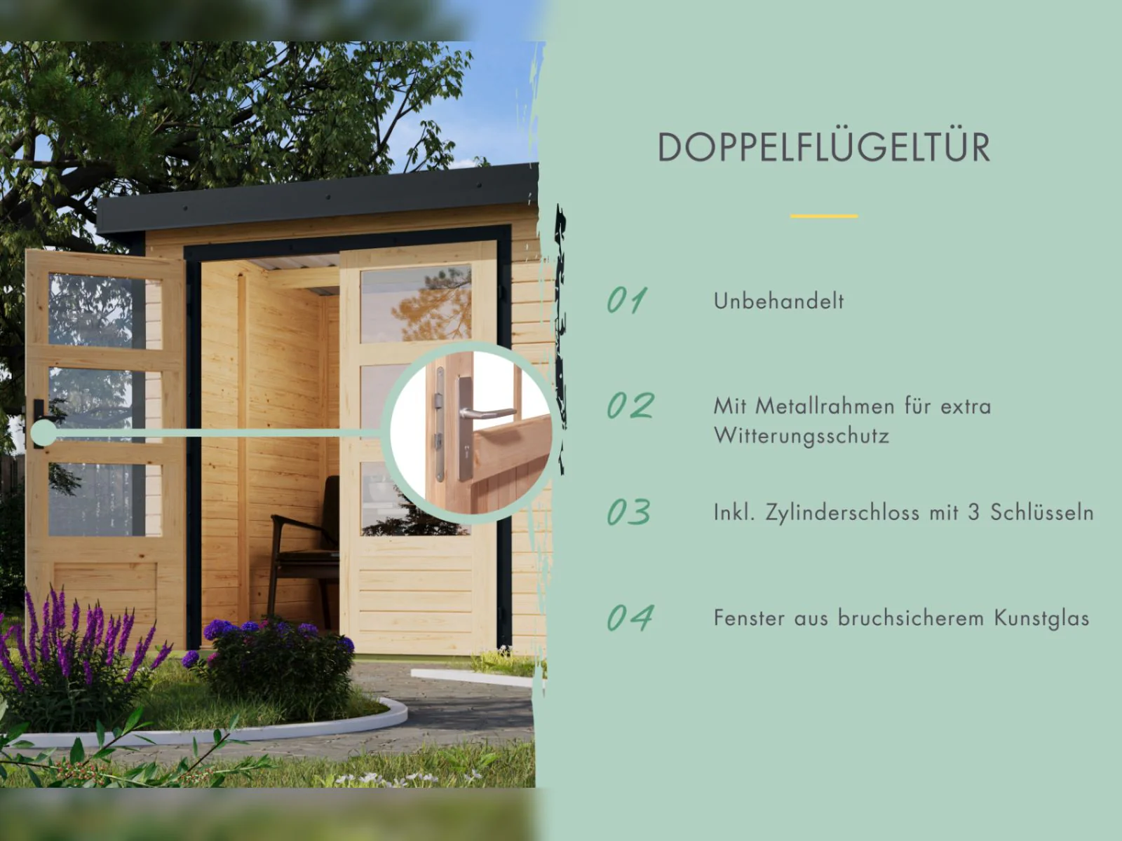 Karibu Hybrid Gartenhaus Pluto 3 A, naturbelassen/graualuminium, 28 mm - Image 4