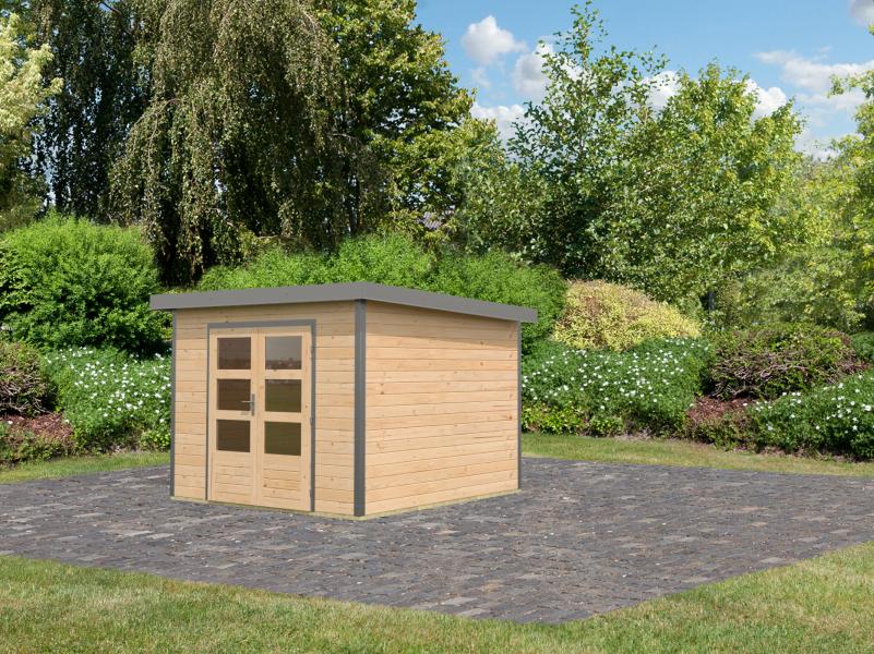 Karibu Hybrid Gartenhaus Pluto 6 A, naturbelassen/graualuminium, 28 mm - Image 2