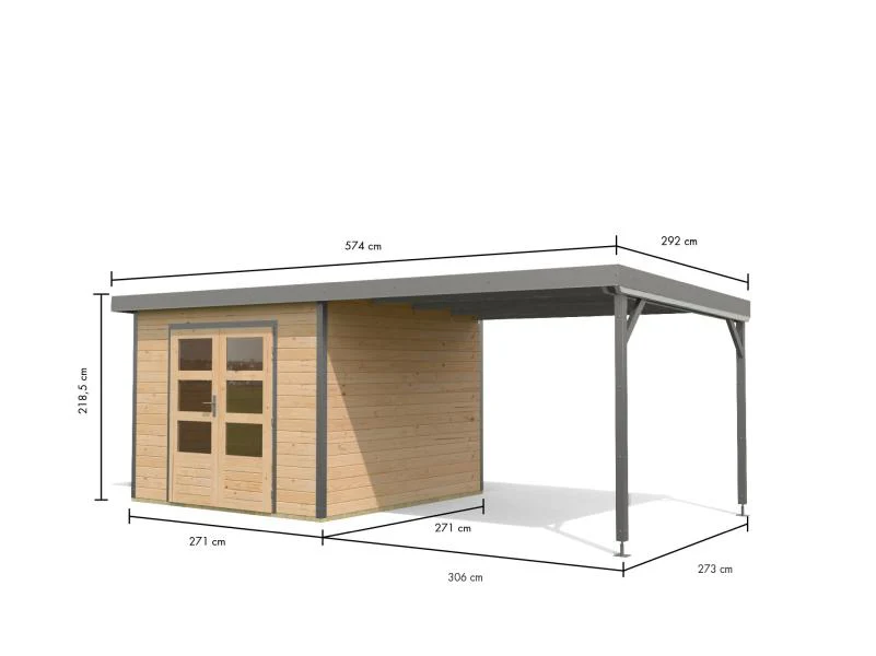 Karibu Hybrid Gartenhaus Pluto 6 A, naturbelassen/graualuminium inkl. 3 m Anbaudach - Image 3