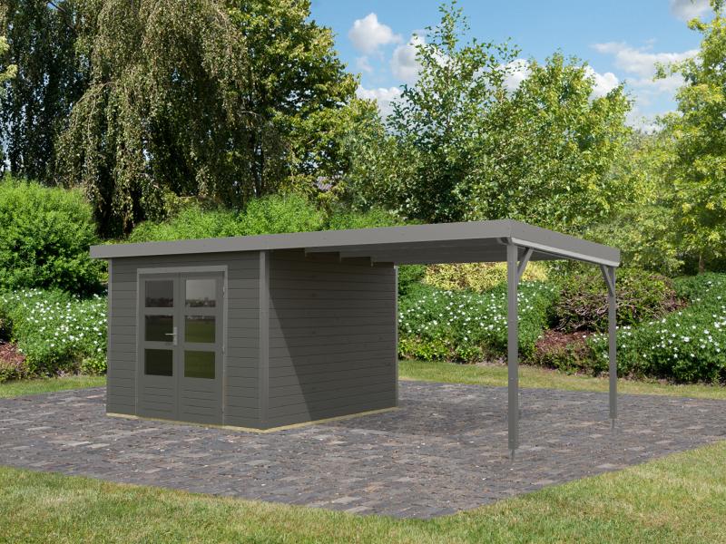 Karibu Hybrid Gartenhaus Pluto 6 B, terragrau/graualuminium inkl. 3 m Anbaudach - Image 2