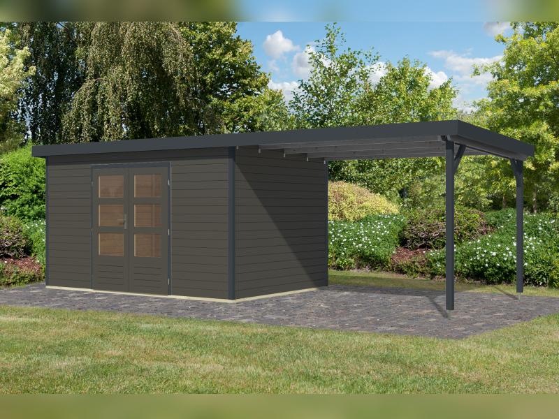 Karibu Hybrid Gartenhaus Pluto 7 B, terragrau/anthrazit, inkl. 3 m Anbaudach - Image 2