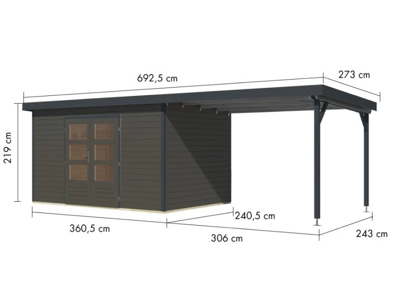 Karibu Hybrid Gartenhaus Pluto 7 B, terragrau/anthrazit, inkl. 3 m Anbaudach - Image 3