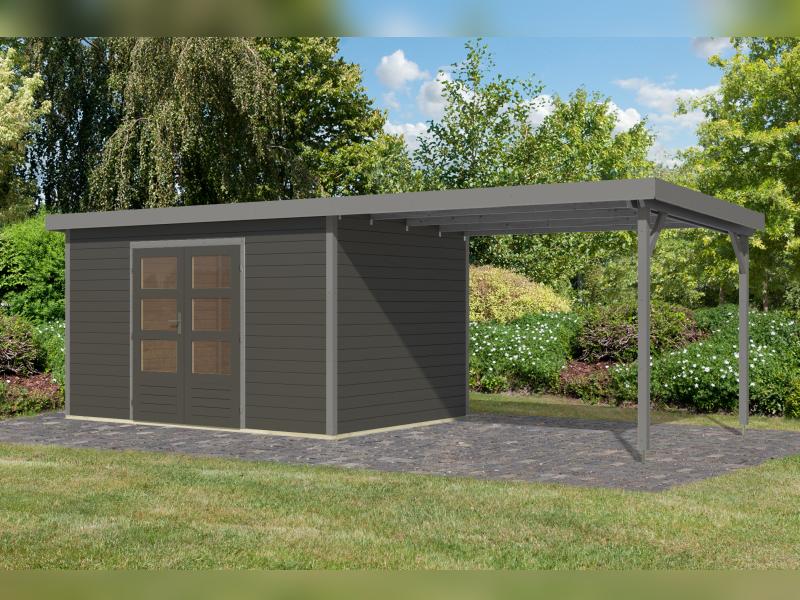 Karibu Hybrid Gartenhaus Pluto 7 B, terragrau/graualuminium, inkl. 3 m Anbaudach - Image 2