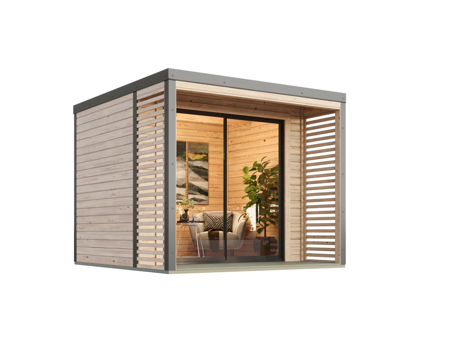 Karibu Hybrid Gartenhaus Saturn A, naturbelassen/graualuminium, 38 mm, inkl. Fußboden - Image 3