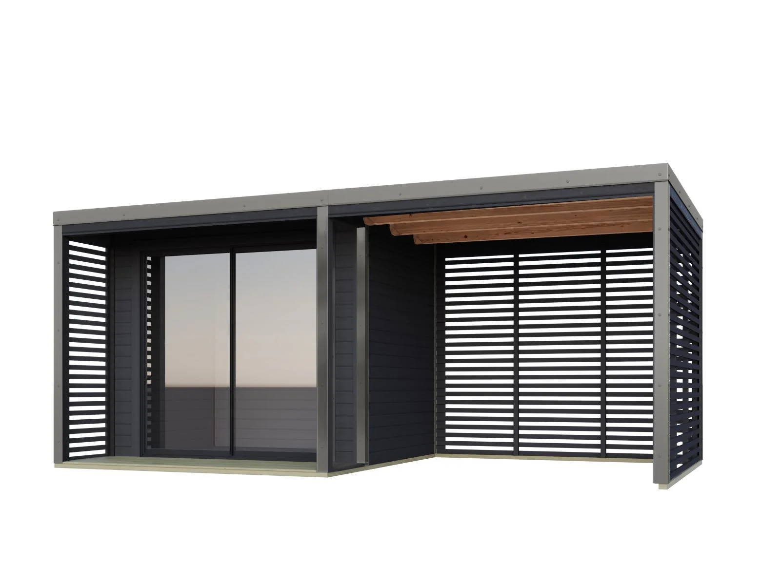 Karibu Hybrid Gartenhaus Saturn B, anthrazit/graualuminium, 38 mm, inkl. Fußboden und Anbaudach 3m - Image 2