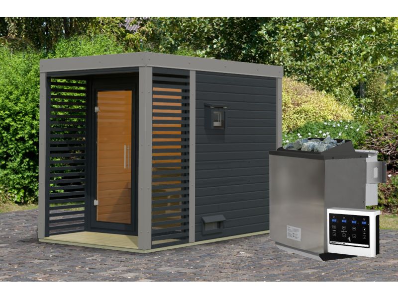 Karibu Hybrid Saunahaus Ares 1, anthrazit/graualuminium, inkl. 9 kW Bioofen ext. Steuerung - Image 3