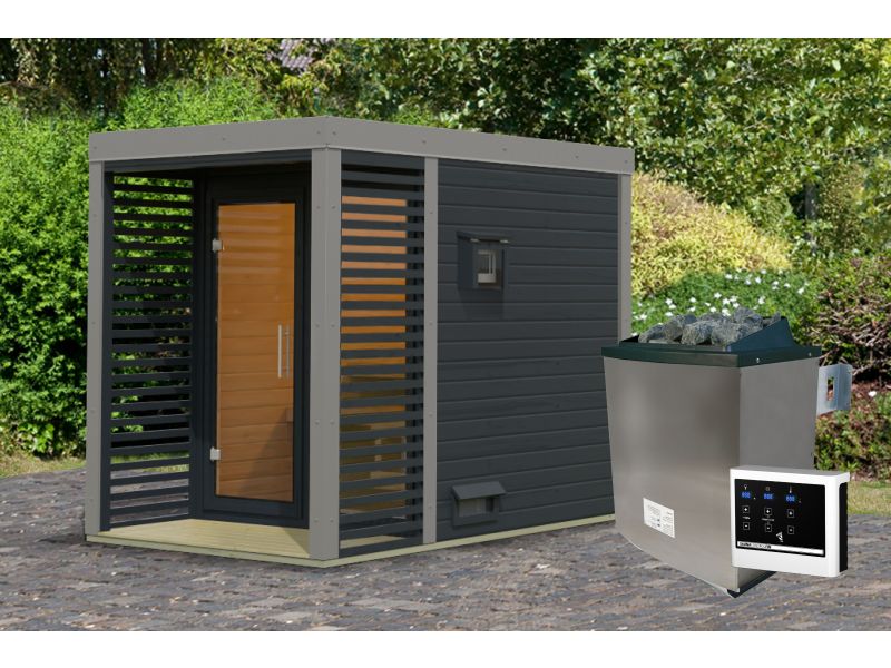 Karibu Hybrid Saunahaus Ares 1, anthrazit/graualuminium, inkl. 9 kW Ofen ext. Steuerung - Image 3