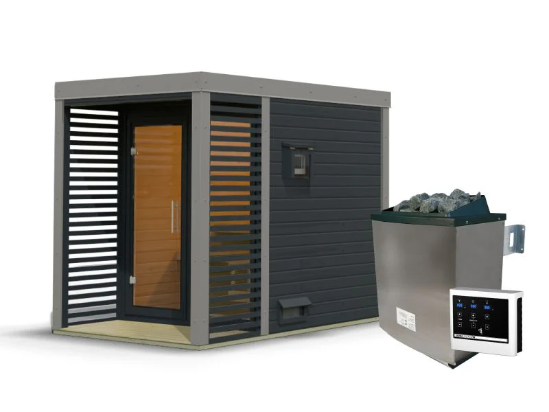 Karibu Hybrid Saunahaus Ares 1, anthrazit/graualuminium, inkl. 9 kW Ofen ext. Steuerung - Image 4