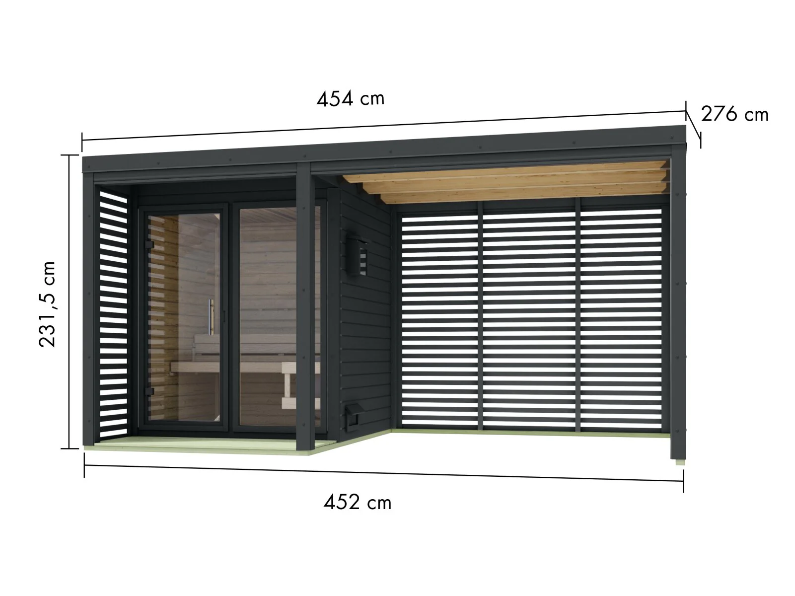 Karibu Hybrid Saunahaus Ares 1, mit Anbaudach in anthrazit/anthrazit, inkl. 9 kW Bioofen ext. Steuerung easy - Image 2