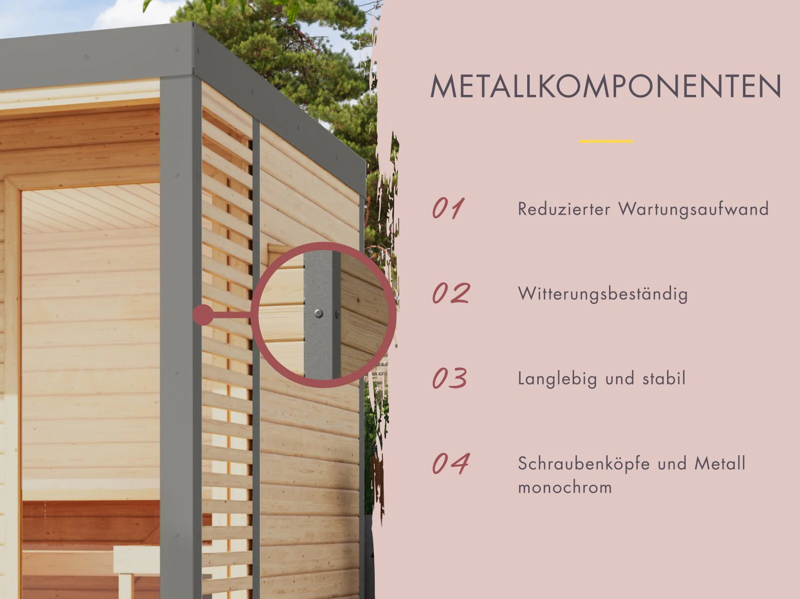 Karibu Hybrid Saunahaus Ares 1, mit Anbaudach in naturbelassen/graualuminium, inkl. 9 kW Ofen ext. Steuerung Wifi HUUM - Image 5