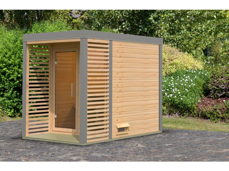 Karibu Hybrid Saunahaus Ares 1, naturbelassen/graualuminium -ohne Ofen- - Image 2
