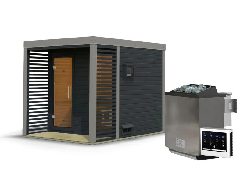 Karibu Hybrid Saunahaus Ares 2, anthrazit/graualuminium, inkl. 9 kW Bioofen ext. Steuerung - Image 3
