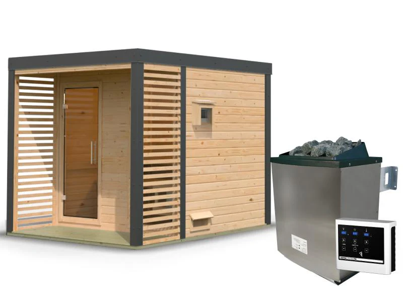 Karibu Hybrid Saunahaus Ares 2, naturbelassen/anthrazit -inkl. 9 kW Ofen ext. Steuerung- - Image 2
