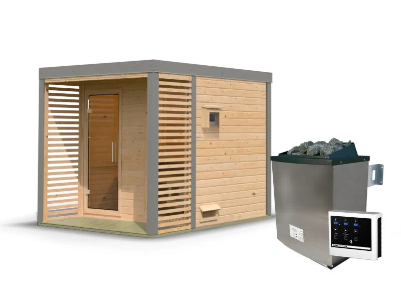 Karibu Hybrid Saunahaus Ares 2, naturbelassen/graualuminium, inkl 9 kW Ofen ext. Steuerung - Image 3