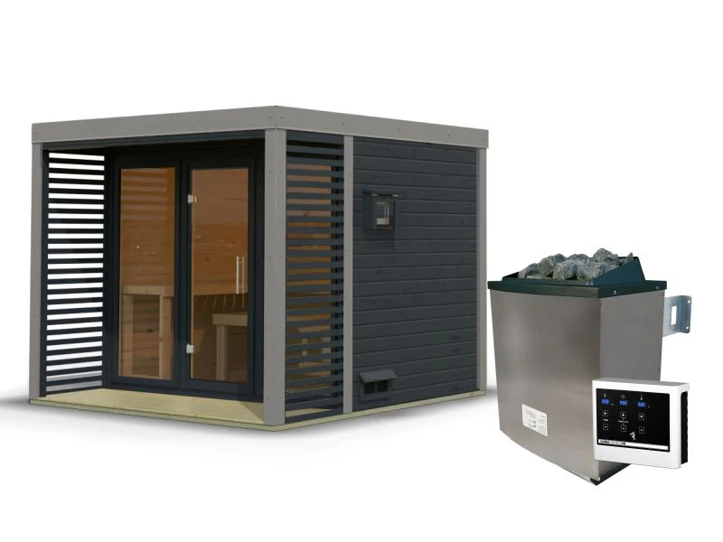 Karibu Hybrid Saunahaus Ares 3, anthrazit/graualuminium, inkl. 9 kW Ofen ext. Steuerung - Image 4