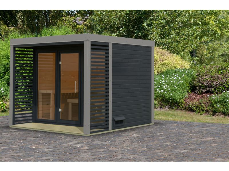 Karibu Hybrid Saunahaus Ares 3, anthrazit/graualuminium -ohne Ofen- - Image 2