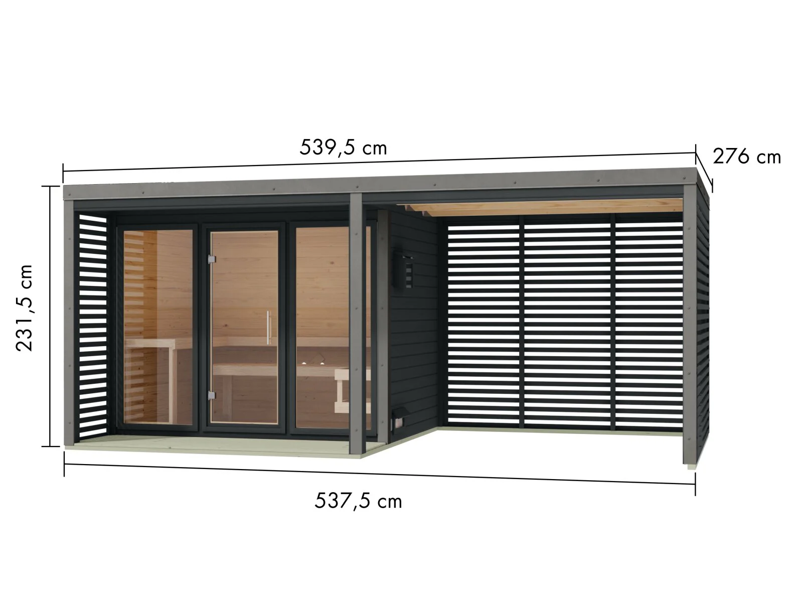 Karibu Hybrid Saunahaus Ares 3, inkl. Anbaudach in anthrazit/graualuminium -ohne Ofen- - Image 2