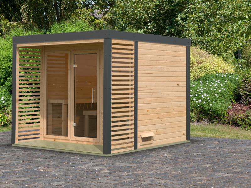 Karibu Hybrid Saunahaus Ares 3, naturbelassen/anthrazit -ohne Ofen- - Image 2