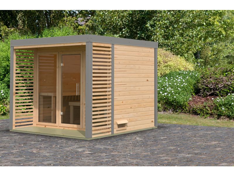 Karibu Hybrid Saunahaus Ares 3, naturbelassen/graualuminium -ohne Ofen- - Image 2